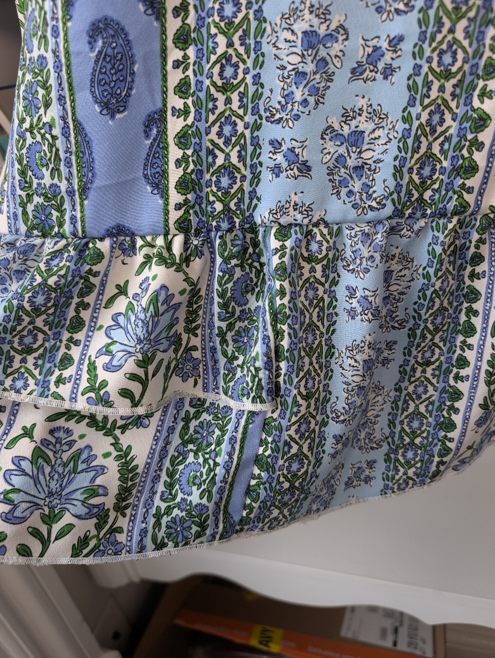 Dex V-Neck Shift Dress Blue Green Paisley Floral Patchwork Stripe Size 1X Boho - Picture 5 of 8